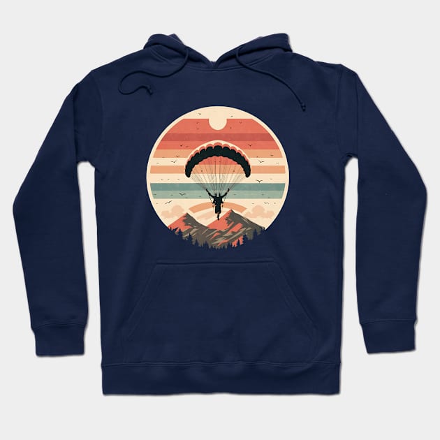 Vintage Paragliding Circle Illustration - Mountain Scenery Hoodie by Tecnofa